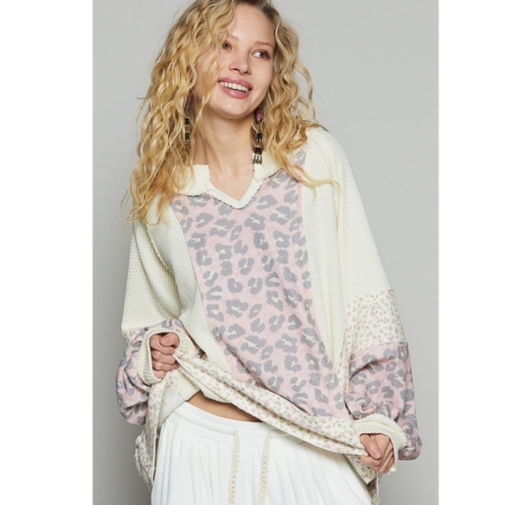 POL Thermal Knit Leopard Print Sweater